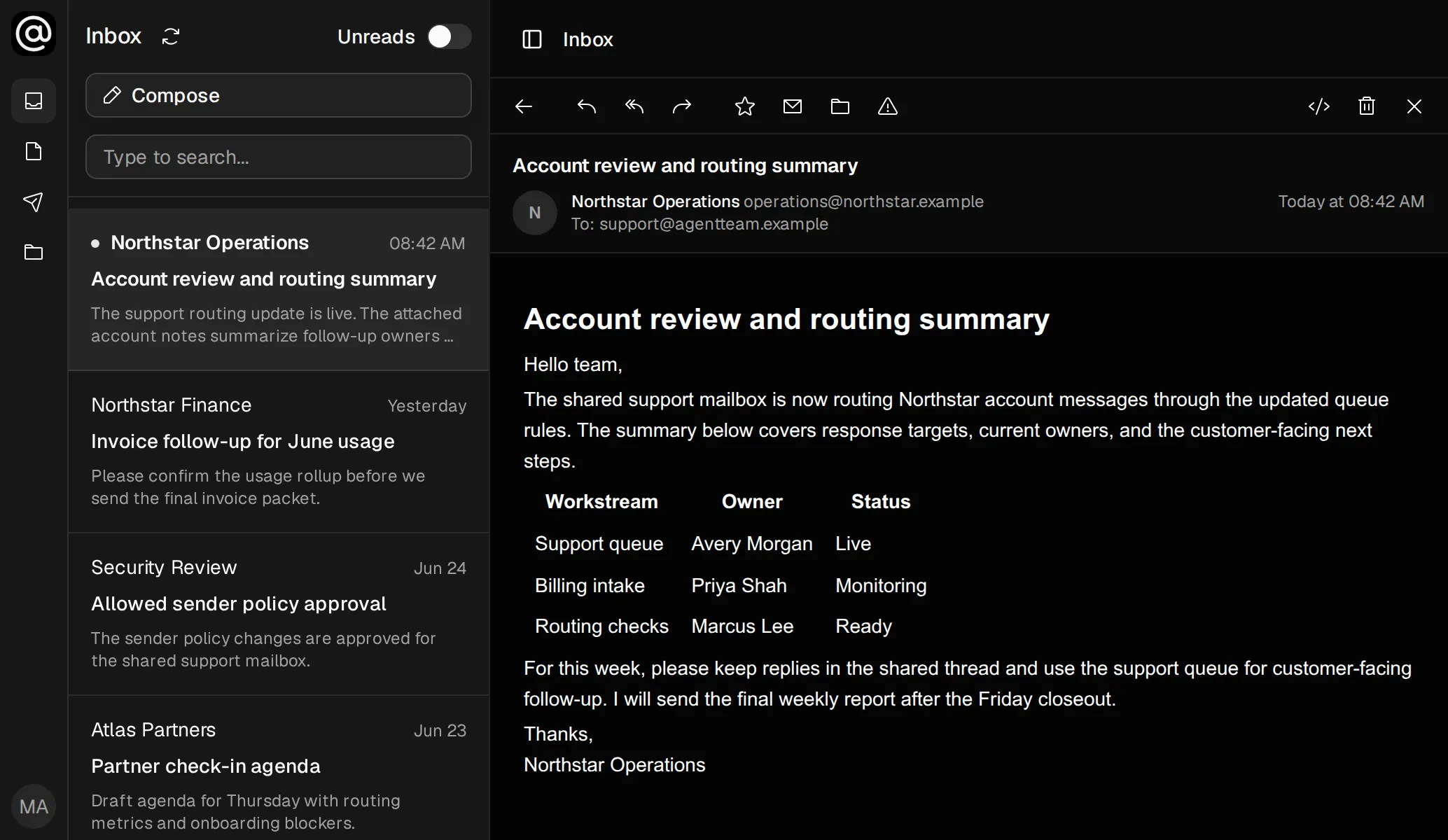 Mail workspace